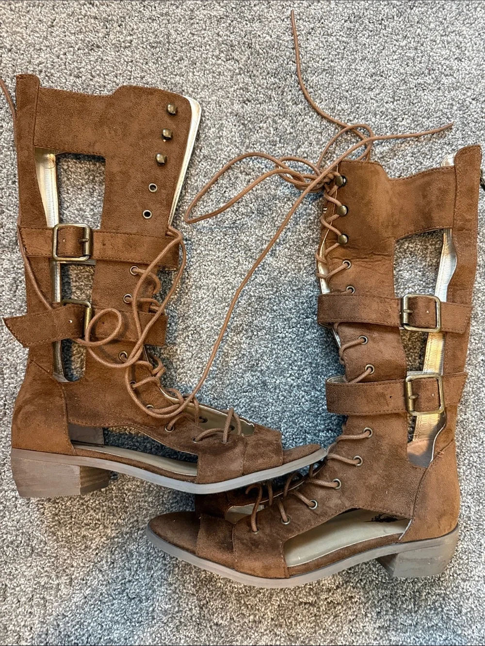 Joyfolie Kiki Gladiator Boots Brown Suede Youth Size 4